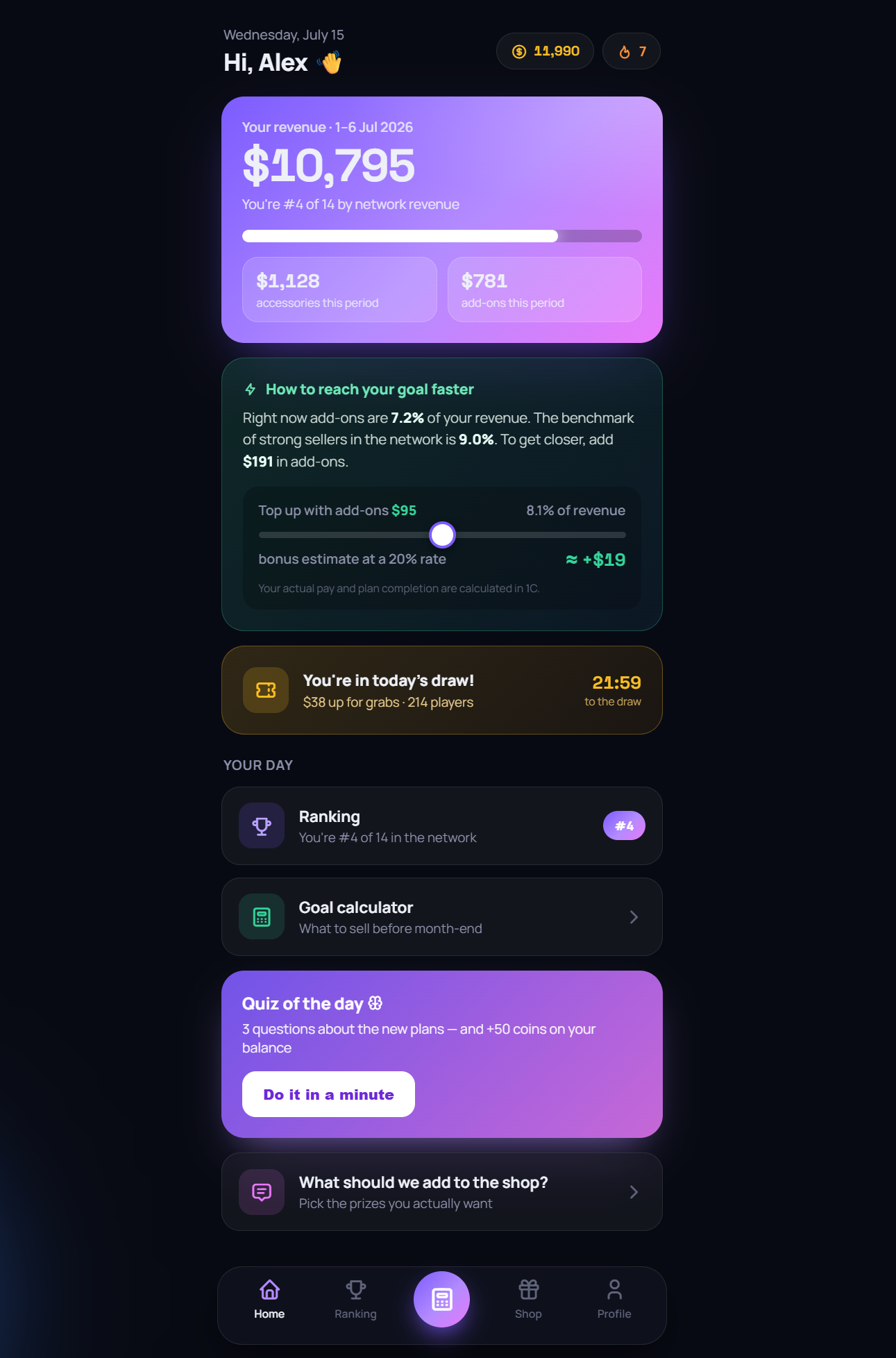 Shift home screen